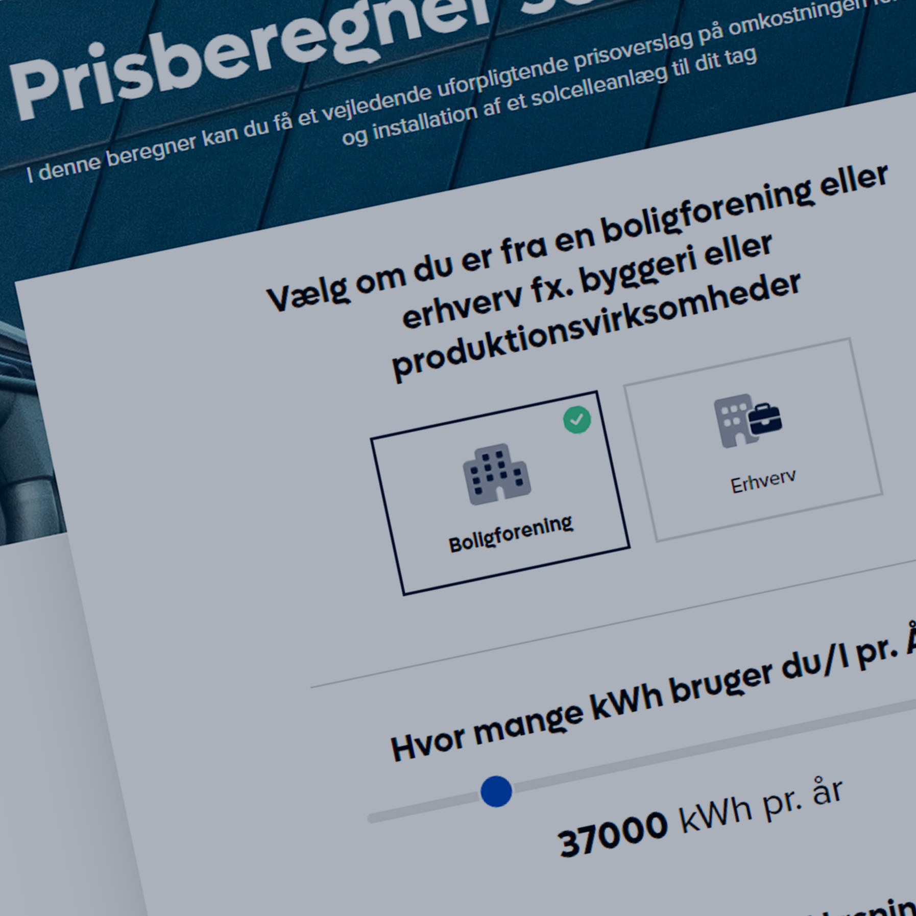 Prisberegner Solceller Boligforening Blue